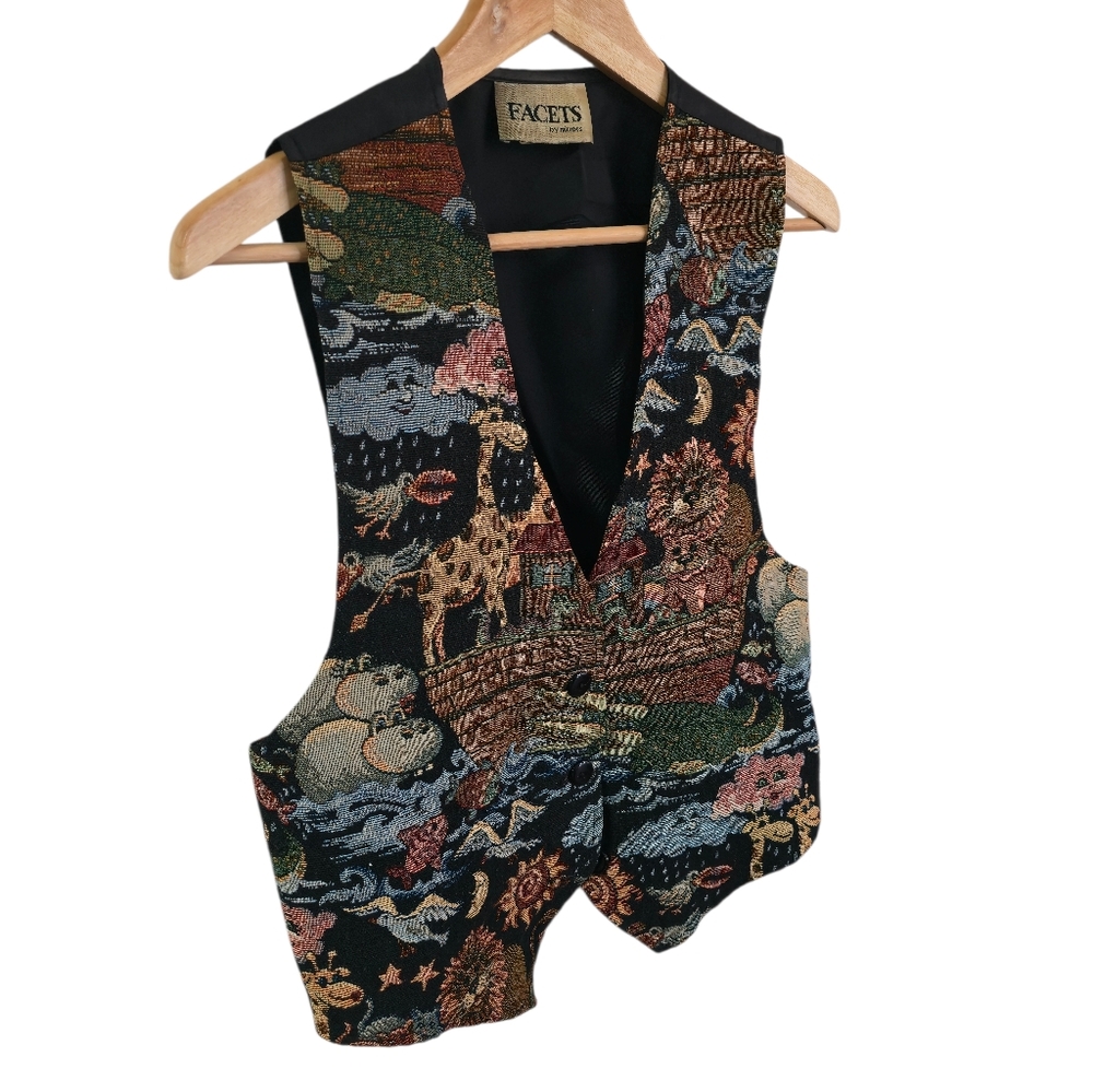 Vintage Facets By Mirrors Noah's Ark Tapestry Vest Multi Color Size Medium - Picture 2 of 14